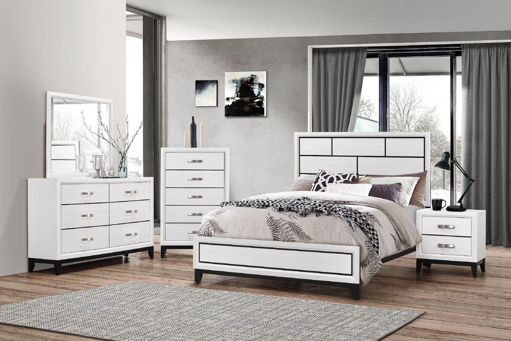 Cotemporary White Finish Full Size Panel Low - Profile Bed Geometric Design Wooden Bedroom Furniture