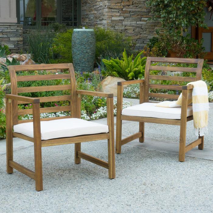 Outdoor Acacia Wood Club Chairs, 2 Pieces Set - Natural Stained / White