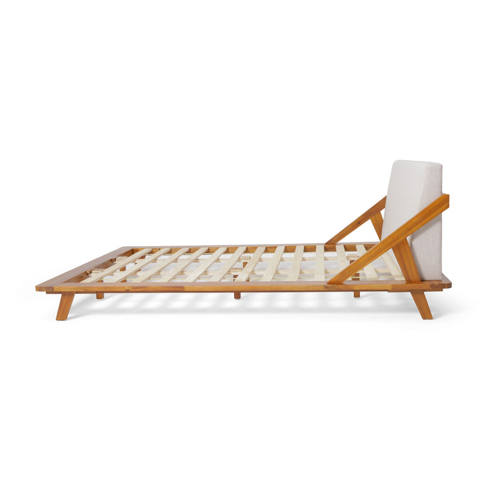 Okioki - Charleston Fabric Upholstered Acacia Wood Bed