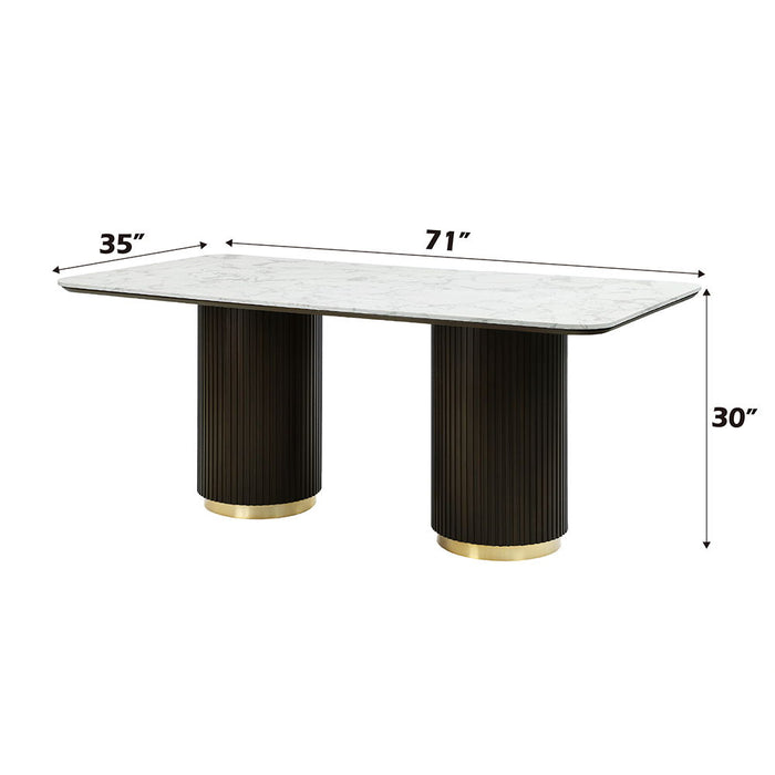 Clayten - Dining Table With Marble Top - White Natural Marble Top & Espresso