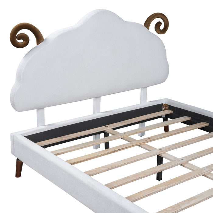 Upholstered Platform Bed With Sheep Shaped Headboard