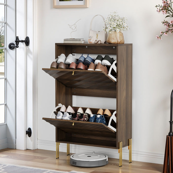 Shoe Cabinet, Freestanding Organizer For Entryway - Walnut