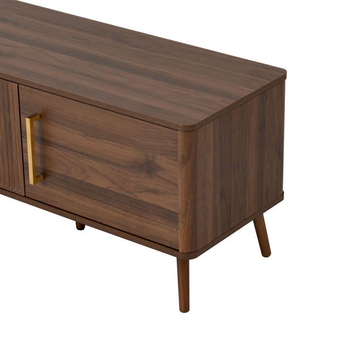 TV Stand For TVs Up To 85" With Fluted Door, Cable Management, Soft-Closing Hinges - Walnut