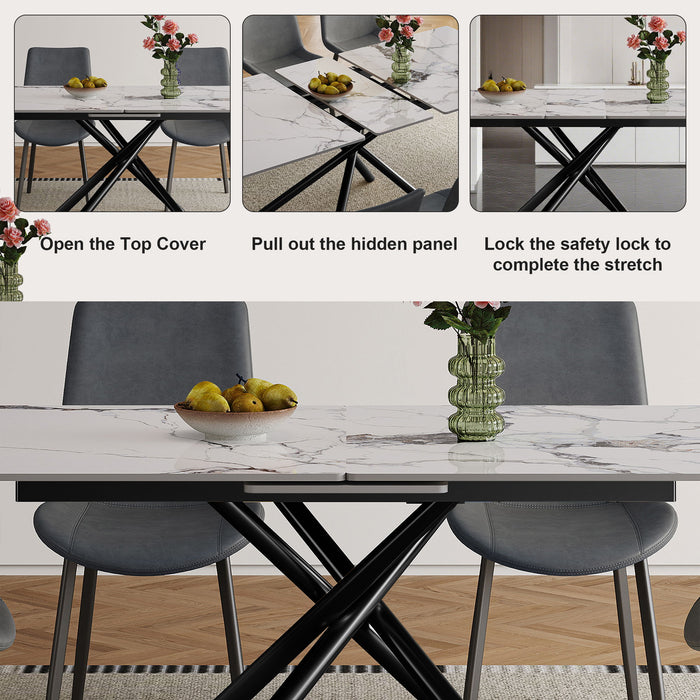 Modern Expandable Dining Table With Retractable Leaf With Chairs