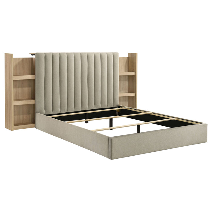 Arielle Queen Bookcase Panel Storage Bed Light Oak