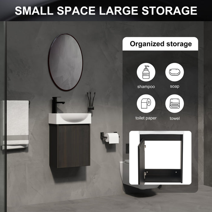 Modern Bathroom Vanity With Ceramic Basin, Wall Mounted Floating Sink Combo, Storage Cabinet