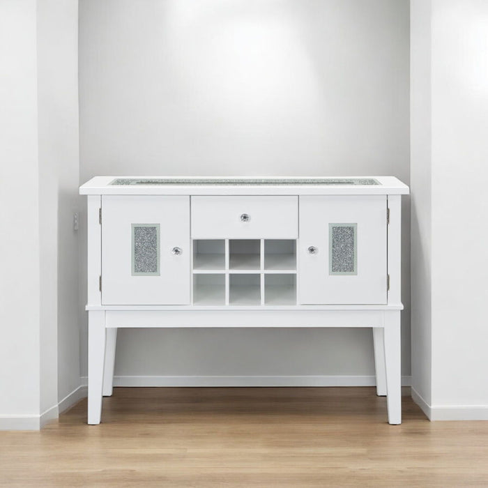 Elizaveta - Server - Faux Crystal Diamonds & White High Gloss
