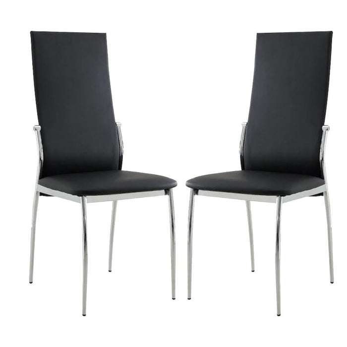 (Set of 2) Padded Black Leatherette Dining Chairs In Chrome Finish