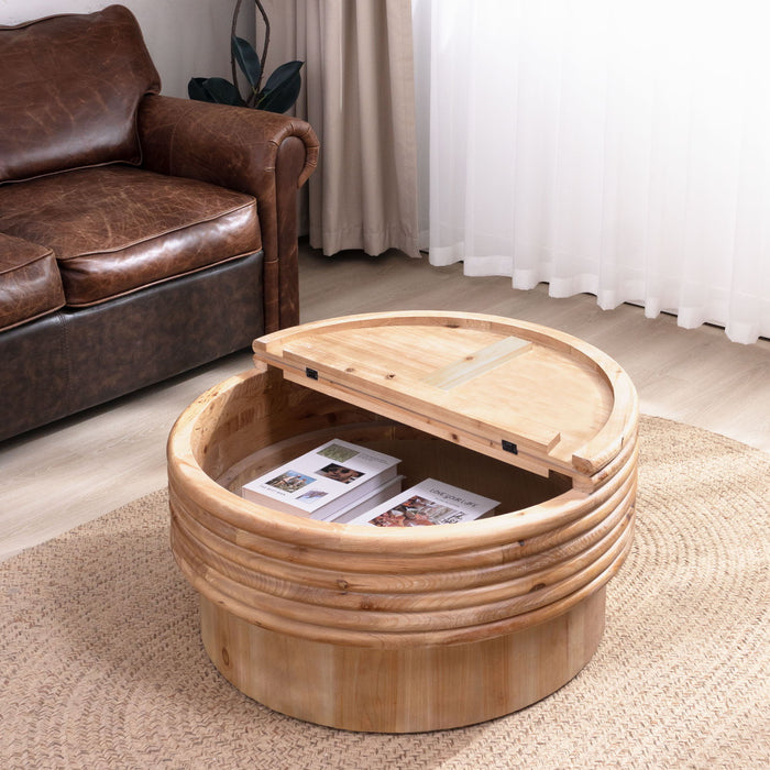 Round Wooden Coffee Table With Hidden Storage, Modern Rustic Centerpiece For Living Room - Multi / Natural / Rustic
