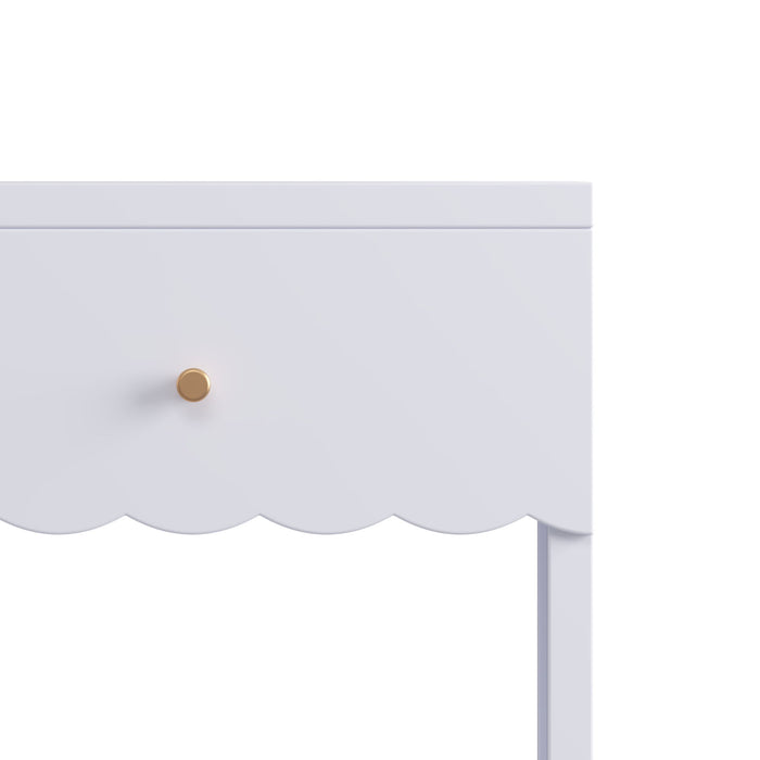 Nightstand With Drawer And Open Shelf, Scalloped Edge Bedside Table