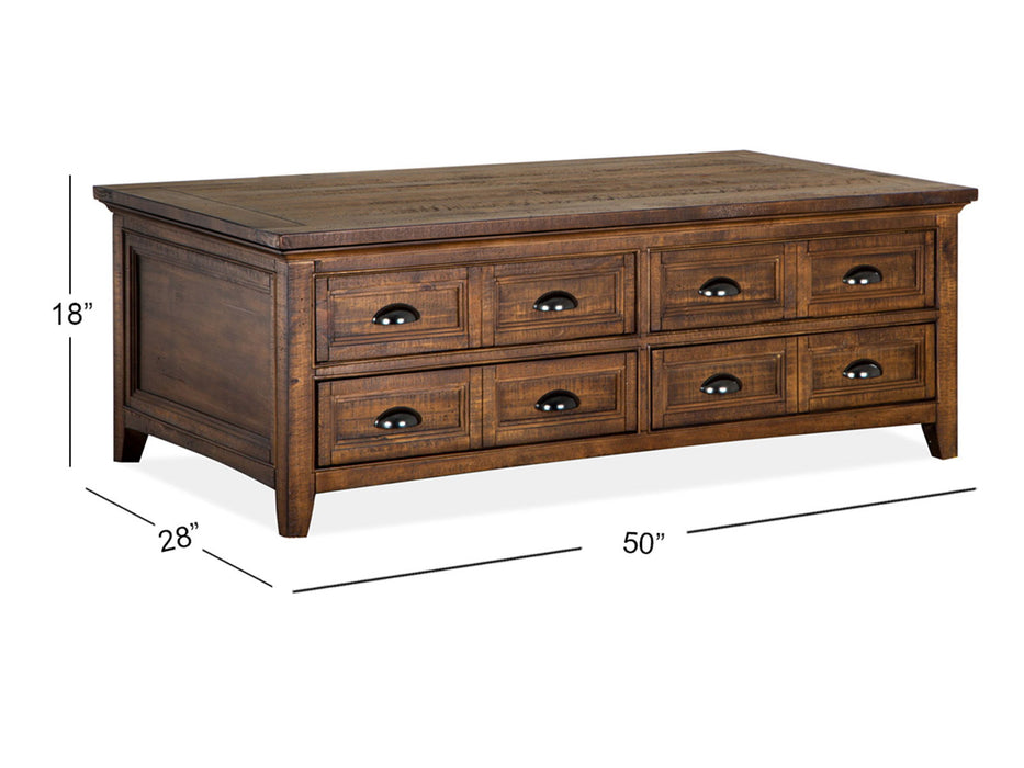 Bay Creek - Lift Top Storage Cocktail Table With Casters - Toasted Nutmeg