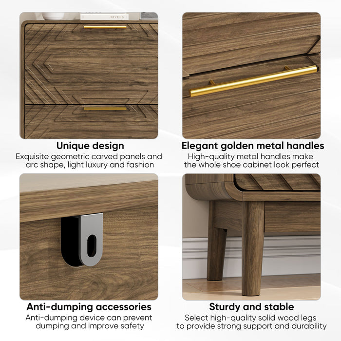 Freestanding Shoe Cabinet With 2 Flip Top Drawers For Entryway - Walnut