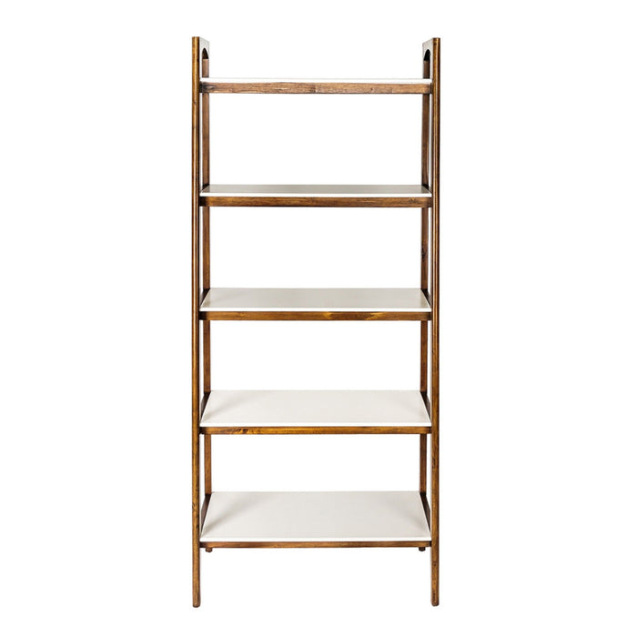 Mid - Century Design 5 Shelf Bookcase - Off White / Pecan