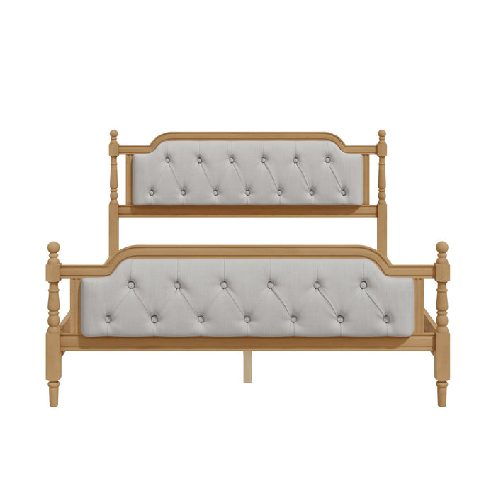 Traditional Style Solid Bed Frame With Upholstered Tufted Headboard, No Box Spring Needed