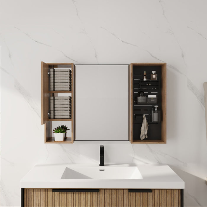 41.3" Wall Mounted Cabinet With Storage, Medicine Cabinet With Door And Adjustable Shelves - Imitative Oak