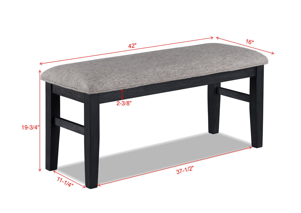 Black Finish Standard Height Bench Gray Fabric Upholstered Seat Tapered Legs Contemporary Transitional Style Dining Room Wooden Furniture
