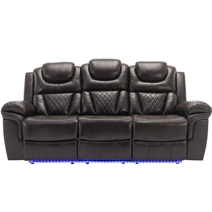 3 Pieces Recliner Sofa Sets Home Theater Seating Manual Recliner Chair With Center Console And LED Light Strip For Living Room
