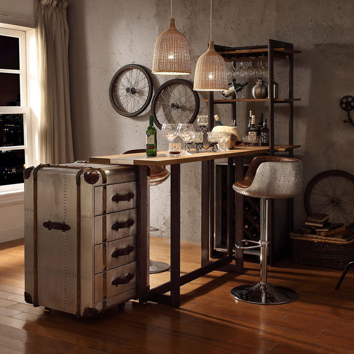 Brancaster - 41" Adjustable Stool With Swivel - Vintage Brown Top Grain Leather & Aluminum