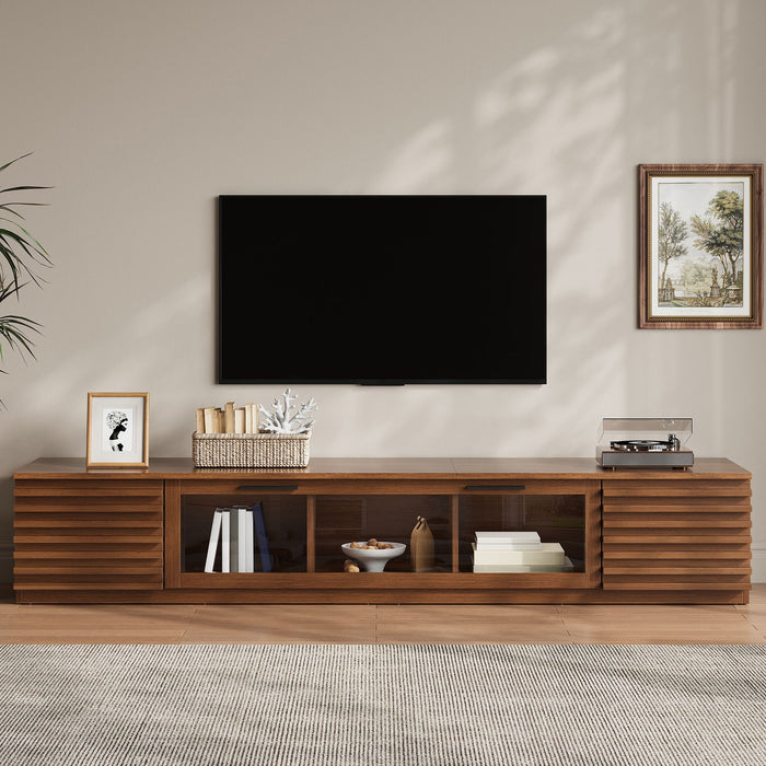 TV Stand With LED Lighting, Soft Closing Hinges, Cable Management - Walnut
