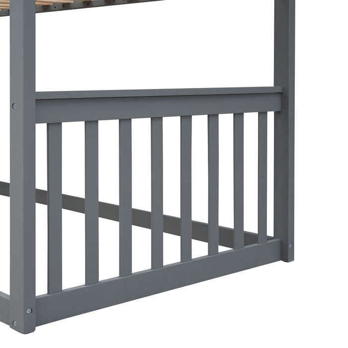 House Bunk Bed With Ladder, Wood Bed
