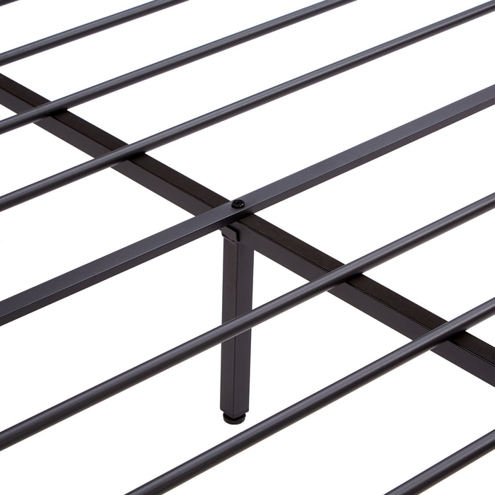 Modern Metal Platform Bed Frame With Wooden Headboard And Footboard, USB Charging Station, LED Lights, 2 Drawers