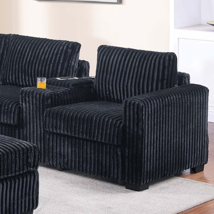 Contemporary L-Shaped Sectional Set With USB Console & Ottoman