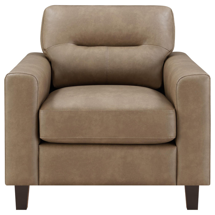 Scotland Faux Leather Upholstered Track Arm Chair Brown