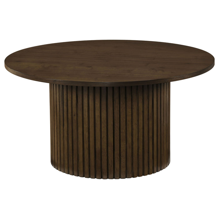 Hamlyn 2-piece Round Fluted Coffee and End Table Set Walnut