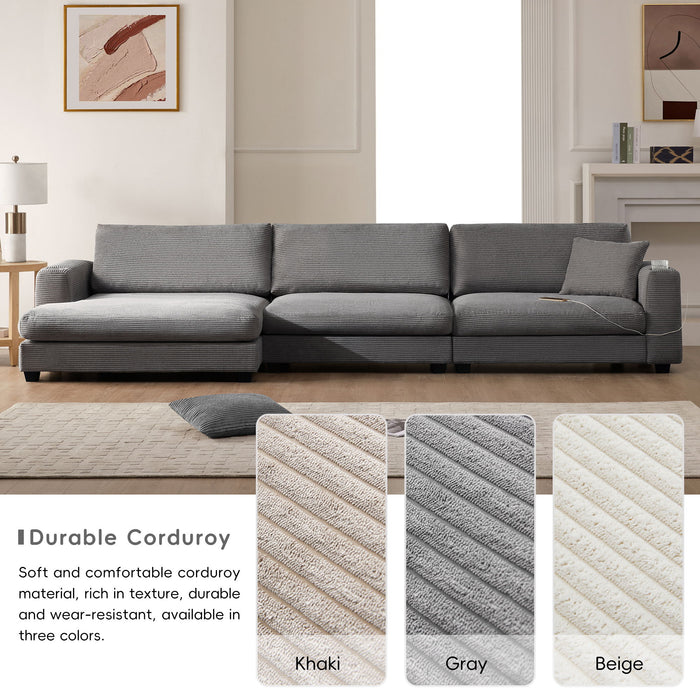 Oversized Sectional L Shaped Cloud Couch With USB Charging Port Cup Holder Deep And Wide Seat Sofa With Chaise Comfy