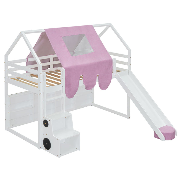 Loft Bed With House Shaped Frame And Tent