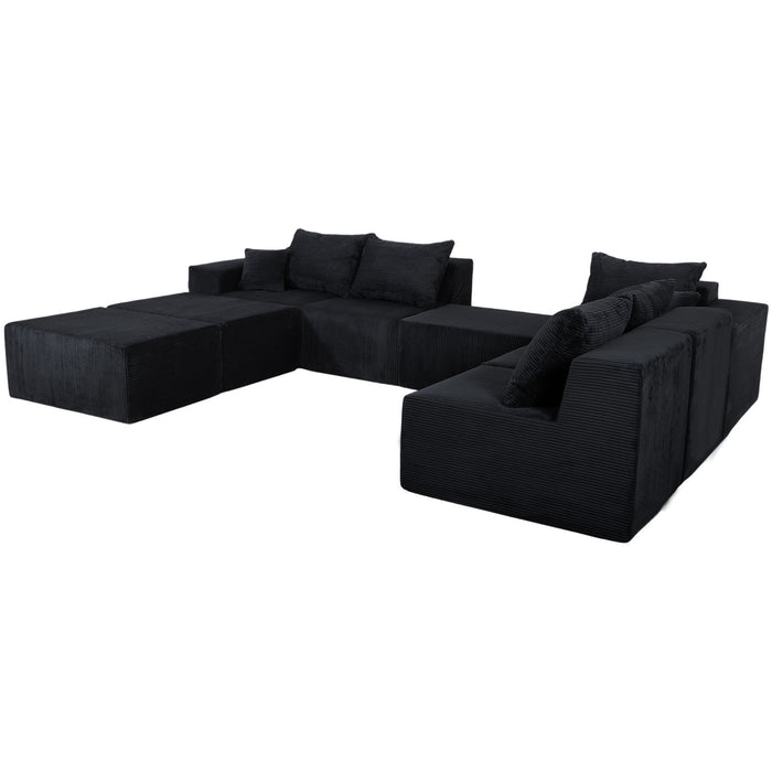Luxury 8 Piece Modular U Shaped Sectional Sofa With Oversized Chaise Lounge And Bed Corduroy Upholstery