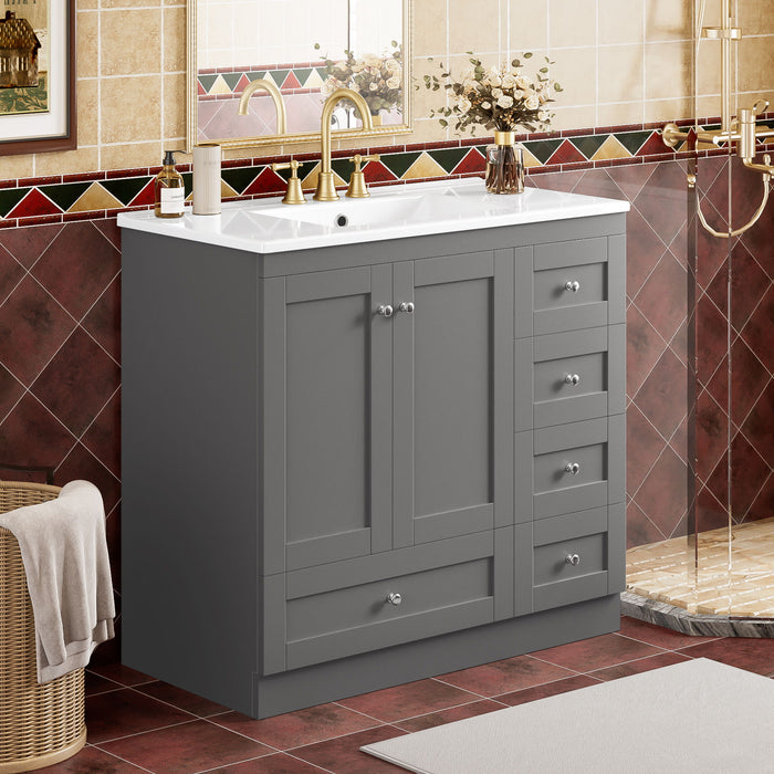 Shaker Free Standing Bathroom Vanity Cabinet With Sink, Soft Close Drawers, Soft Close Doors