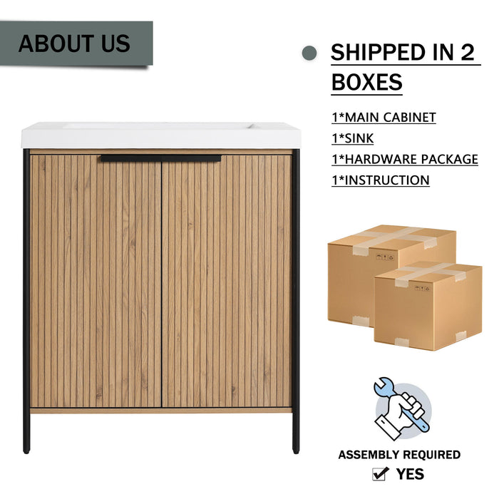 Modern Freestanding Bathroom Vanity With Resin Sink & Soft Close Cabinet Doors