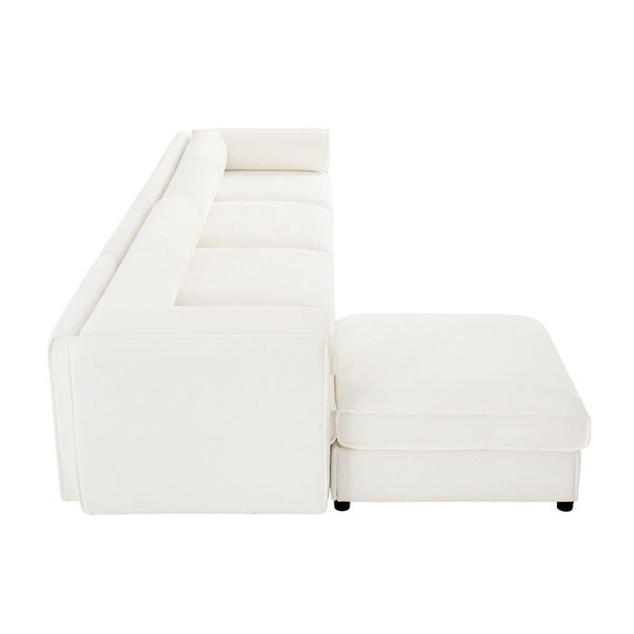 Contemporary Elegant White Chenille Sofa With Storage And Ottoman