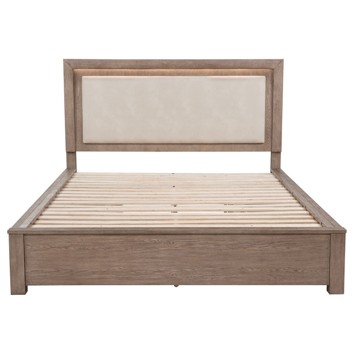 Kenora 56-inch Eastern King LED Storage Bed Barley Brown