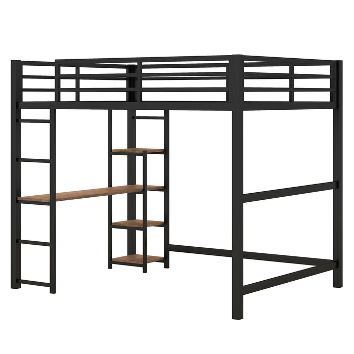 Loft Bed With Built In Desk And Storage Shelves, Full Size - Black