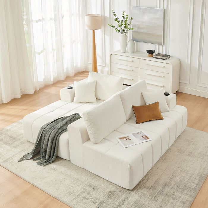 L - Shaped Sectional Sofa With Cup Holders & Side Pockets