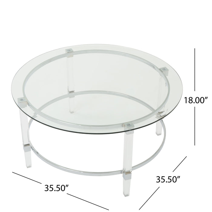 Tempered Glass Round Coffee Table With Four Legs - Clear