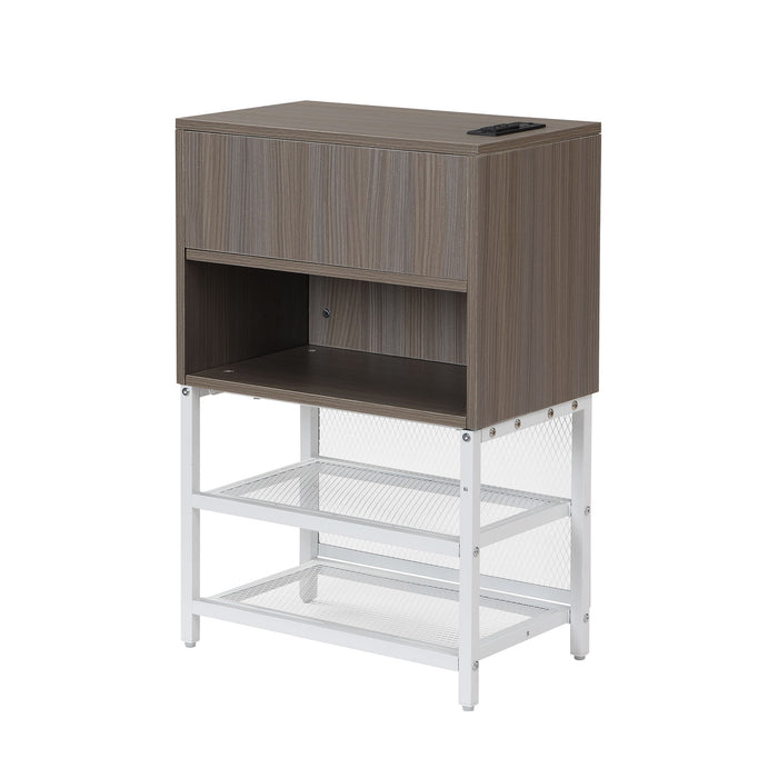 Platform Bed With 2 Tier Storage Shelves, Storage Cabinet