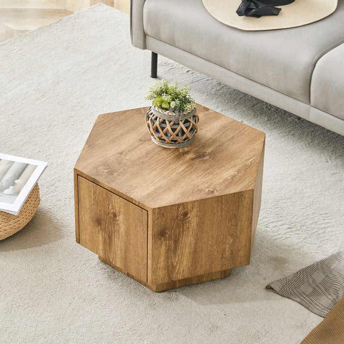 Hexagonal Coffee Table With Drawers - Wood