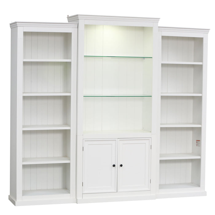 Retro Style 3 Piece Bookcase Display Cabinet With Adjustable LED Lighting, Tempered Glass Shelves - White