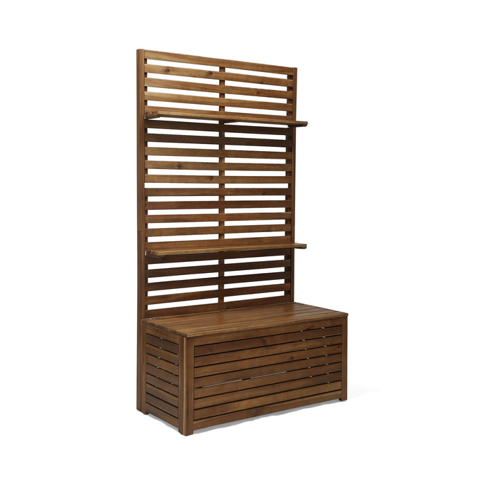 Storage Bench With Rack - Teak