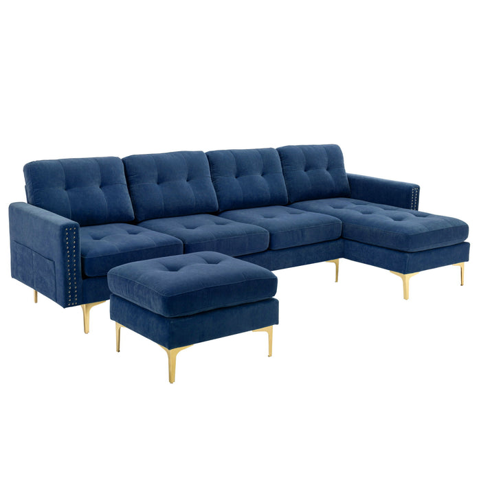 Modern L - Shape Convertible Sectional Sofa With Movable Ottoman