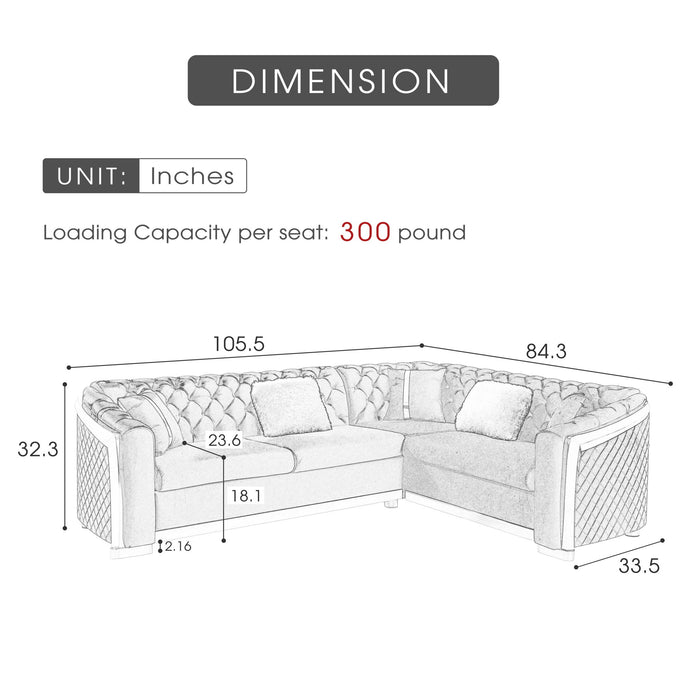 L Shaped Chesterfield Sectional Sofa With Stainless Steel Accents