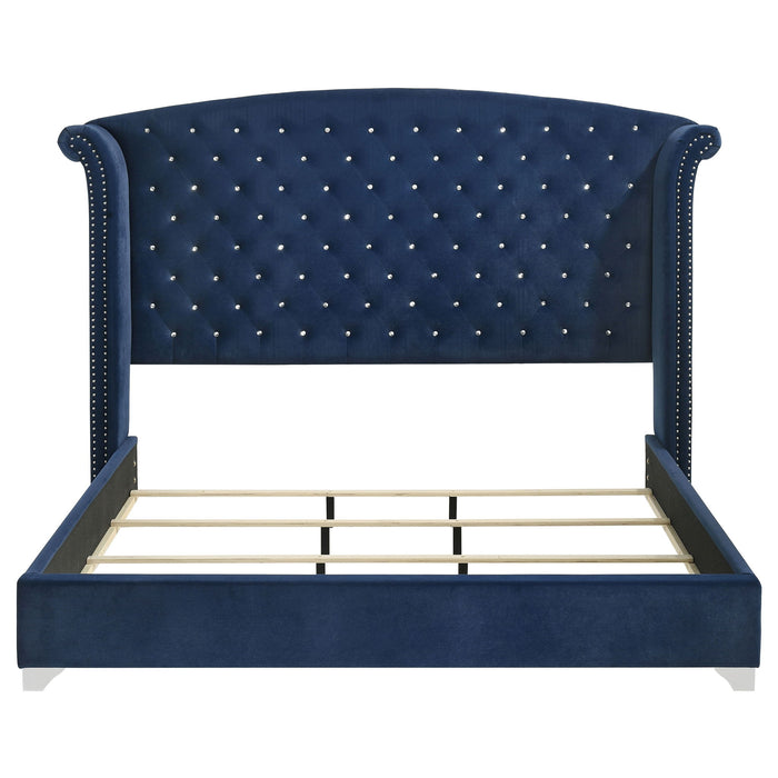 Melody Upholstered Eastern King Wingback Bed Pacific Blue
