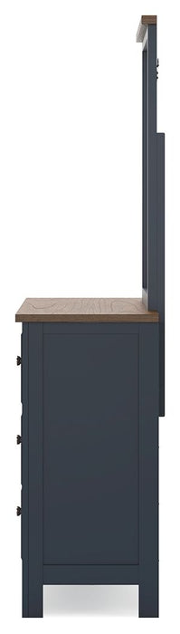 Landocken - Dresser and Mirror - Brown / Blue