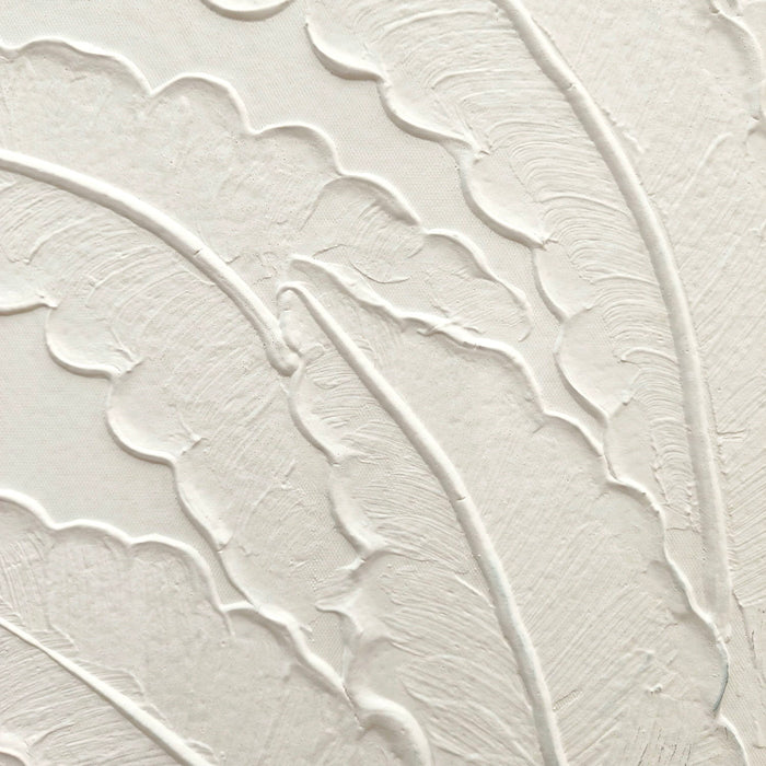 Framed Botanical Leaf Wall Art, Thick Textured Canvas Painting, Neutral Decor For Living Room - White
