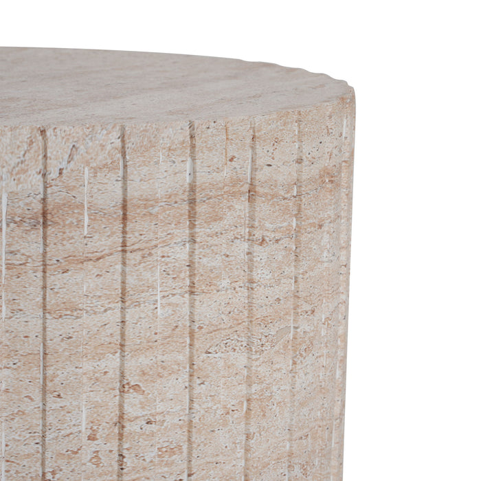 Elegant Outdoor / Indoor Lightweight Concrete Side Table With Travertine - Beige