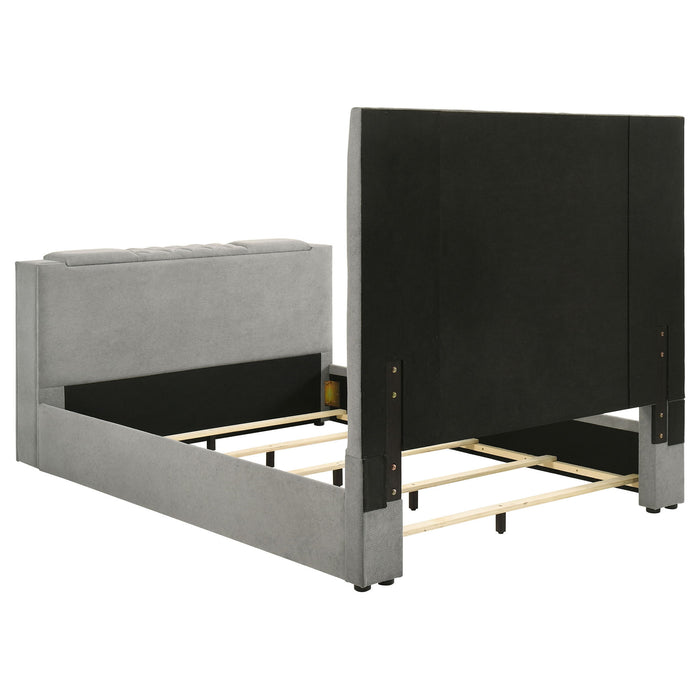 Tara 61-inch Upholstered Queen Panel TV Bed Grey