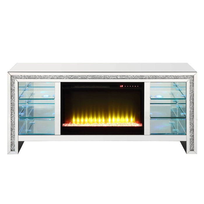 Noralie - 28" TV Stand With Fireplace & LED - Mirrored & Faux Diamonds
